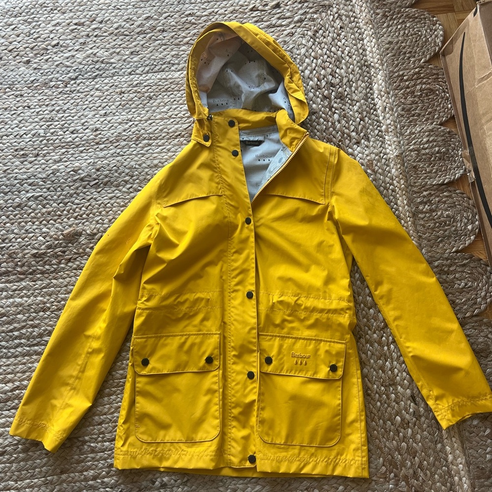 Yellow Barbour rain jacket, size 4